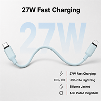 Câble USB C-L 27W PD, design en silicone, alliage d'aluminium, compatible avec ordinateur portable, moniteur, téléphone portable