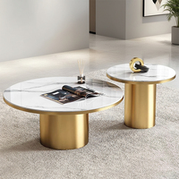 Table basse en acier doré avec plateau en pierre, table basse ronde moderne et luxueuse, ensemble de tables basses de designer, vente en gros, ensemble de tables basses pour salon