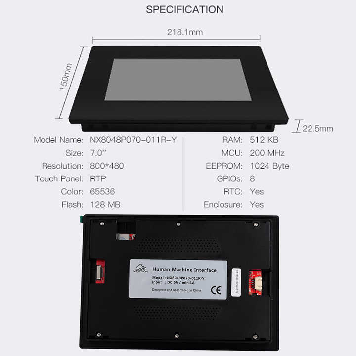 Display Touchscreen Nextion 7.0 Pollici - NX8048P070-011C-Y, Capacitivo, IPS RGB - Per HMI