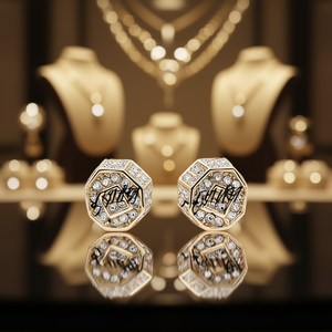 Boucles d'oreilles clous géométriques de luxe Ling, plaqué or 18 carats, serties de cristaux et strass, unisexe, pour usage quotidien - Product Image 2