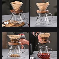 Moderno servidor de café de vidrio de borosilicato de alta resistencia con corte de diamante de 400ml/600ml, con tapa y componentes de plástico transparente con escala.