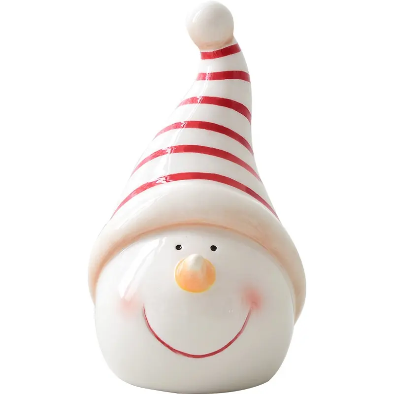 Boneco de neve de alce de cerâmica personalizado, boneco nórdico com chapéus para enfeites de natal