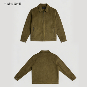 Men Faux Suede Jacket Vintage Zip Up Turn <b>Down</b> Collar Casual Short Coat Autumn Winter Outerwear - Product Image 2