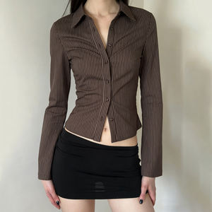 Camisa de Mujer con Botones y Rayas de Bloques de Color, Blusa de Manga Larga Estilo Vintage Y2K, Top para Mujer - Product Image 6