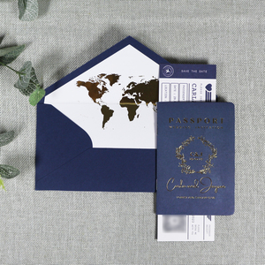 <span class=keywords><strong>Invitation</strong></span> de mariage de luxe bleu marine avec carte d'embarquement et enveloppe, motif carte du monde dorée pour destination de <span class=keywords><strong>voyage</strong></span> - Product Image 3