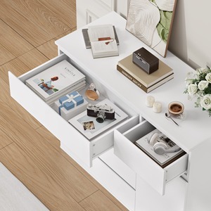 <span class=keywords><strong>Commode</strong></span> moderne <span class=keywords><strong>blanche</strong></span> multifonctionnelle à compartiments avec 5 tiroirs et 1 porte, MOQ <span class=keywords><strong>100</strong></span> - Product Image 3