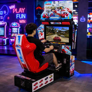 Machine de jeu vidéo d'arcade de bureau et de loisirs, à monnayeur, simulateur de conduite de voiture de sport, avec écran 32 pouces, siège de course rouge, en métal, garantie 1 an - Product Image 2