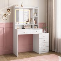 Table de toilette moderne pour chambre à coucher, miroir avec éclairage LED, table cosmétique avec tiroirs et compartiments ouverts, blanc, 80x40x145cm