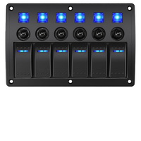 Panneau de commande à 6 interrupteurs à bascule 12-24V avec indicateurs LED bleus, disjoncteurs, étanche, pré-câblé pour applications marines