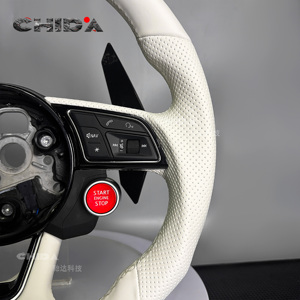 Volant en cuir blanc amélioré avec bouton de commande, compatible avec <span class=keywords><strong>Audi</strong></span> A3 A4 A5 A6 A8 C7 S3 B6 B9 RS3 RS4 RS5 <span class=keywords><strong>RS7</strong></span> Q3 Q5 Q7 Q8 - Product Image 5