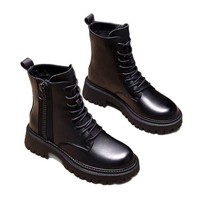 Bottines Martin pour Femme 2024 Style Britannique Automne Hiver à Semelle Épaisse et à Lacets Doublure Polaire et Doublure en Maille