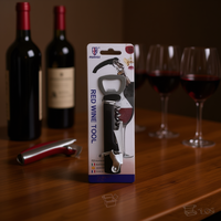Sacacorchos de Vino Tinto 4 en 1 de Acero Inoxidable con Abrebotellas, Diseño Plano Simple para Botellas de Vino, Paquete de 12 Piezas