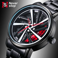 Montre Sportive NS Never Stop N930 avec Cadran Rotatif Effet Jante de Voiture, Étanche, pour Homme, Montre-Bracelet à Quartz + Boîte d'Emballage