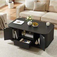 Table basse moderne texturée à ondulations, durable et cannelée, avec rangement et coins arrondis, idéale pour les salons et les bureaux à domicile