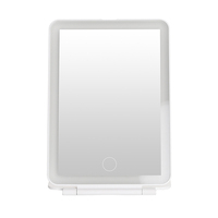 Miroir led de voyage rechargeable personnalisé, maquillage blanc rose rectangle pliable, support de table avec éclairage, vente en gros