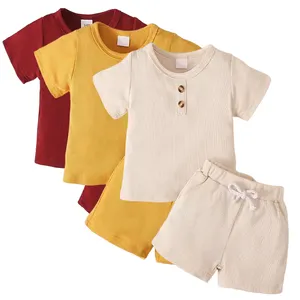Ensembles de vêtements pour bébé fille en coton biologique côtelé, ensembles de vêtements durables pour bébé fille, ensemble de vêtements pour bébé écologique, t-shirt et short pour nouveau-né