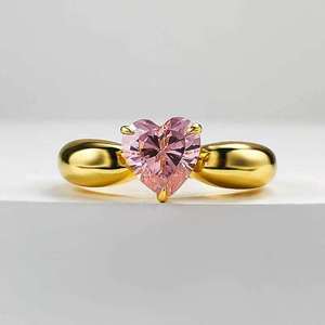 Anello a Cuore in Oro Puro 24K NGTC AU999 con Zircone Rosa Naturale, Gioiello 5D in Oro Duro, <span class=keywords><strong>Regalo</strong></span> Splendido <span class=keywords><strong>di</strong></span> Amore e Amicizia - Product Image 3