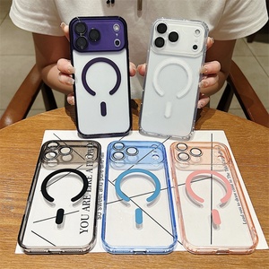 Coques de téléphone en acrylique transparent ultra-clair avec anneau magnétique coloré et film protecteur d'objectif, vente en gros pour la série complète iPhone 11/12/13/14/15/16/17 - Product Image 1