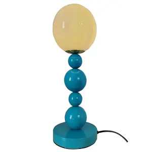 G9モダンブルーメタルテーブルランプガラスボールシェードリビングルームランプ電球なし