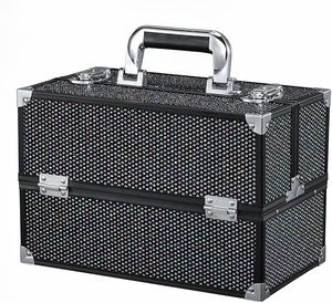 Estuche Organizador de Maquillaje de Aluminio con 2 Bandejas, Espejo, Cierre, Impermeable, Resistente a Golpes, Portátil, para Almacenamiento de Cosméticos y Uñas para Viajes - Product Image 3