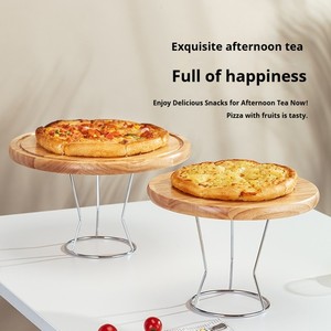 <span class=keywords><strong>Planche</strong></span> à <span class=keywords><strong>pizza</strong></span> ronde en <span class=keywords><strong>bois</strong></span> avec support métallique, plateau de service pour <span class=keywords><strong>pizza</strong></span> pour la présentation en restauration, outils et fournitures - Product Image 3