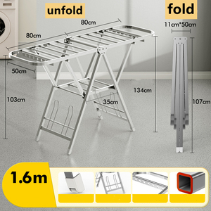 Meilleure vente Séchoir à <span class=keywords><strong>linge</strong></span> pliable à 21 tiges, boucle antidérapante, étagère à chaussures et roues Séchoir à <span class=keywords><strong>linge</strong></span> en acier inoxydable - Product Image 4