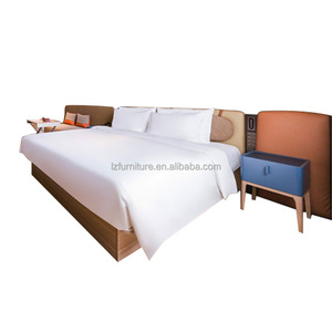 Modern Hotel King Bedroom Furniture Set MDF Wooden Bed With Integrated Upholstered <b>Headboard</b> For 3 Star Hotel Homestay Project - Product Image 1