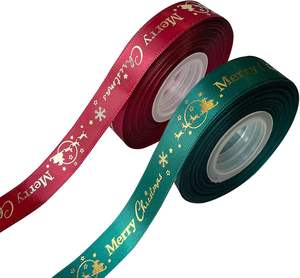 Ruban en polyester satiné double face avec feuille d'or pour emballage de boîte cadeau de Noël, décoration de fête - Product Image 1