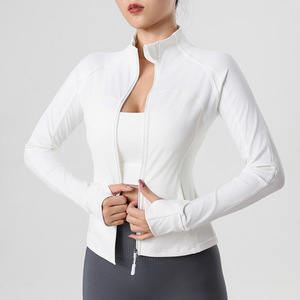 <b>Women's</b> Custom Logo Slimming Yoga Sports Jacket Breathable Lightweight Spandex Four-Way Stretch Quick Dry Running Training - Product Image 2