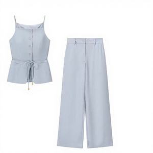 Conjunto de Dos Piezas para Mujer, Pantalones Formales de Pierna Recta de Cintura Alta con Chaleco, Tejido de Chifón - Product Image 1