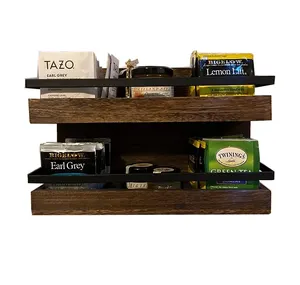 Rustic Wood Tea Bags Holder Wall Mounted Tea Box for Tea Storage Coffee Condiment Display Shelf for Cabinet