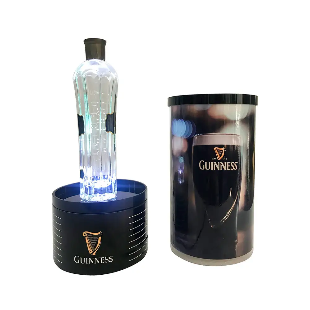 Glorifiers per bottiglie di Whisky con Base luminosa a LED incandescente in metallo di alta qualità con espositori in acrilico per vino Laser