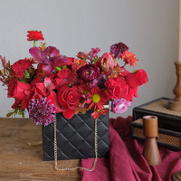 Sac à main pliable portable en corde de couleur unie, boîte à fleurs tendance avec chaîne, sac d'emballage pour bouquets de fleurs et cadeaux d'amour