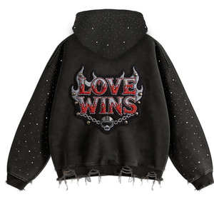 Sweat à capuche avec strass, sweat à capuche Y2k en <span class=keywords><strong>coton</strong></span> et polyester, sweat oversize - Product Image 1