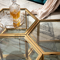 Table basse en acier inoxydable doré de style 2023 pour salon, ensemble de table basse en verre, mobilier moderne pour la maison, vente chaude