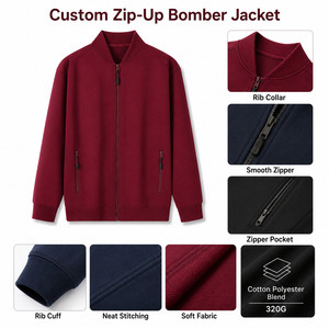 Custom Logo Unisex Zip-Up Bomber Jacket <b>Stand</b> Collar Performance Casual Team Wear Wholesale S-4XL Burgundy <b>Night</b> Blue - Product Image 4