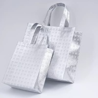 Sacs d'épicerie réutilisables pliables en PP non tissé avec poignée longue, motif géométrique argenté brillant et or rose, pour le shopping