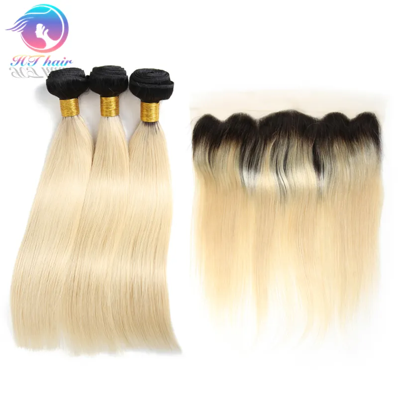 1B/613 Ombre Blonde Bundles With 13 × 6 Frontal Closure Malaysian Body Wave Hair 3 Bundle 100% Human Remy髪Extension