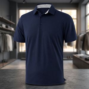 Polo à manches courtes pour homme, bleu marine, tricoté, respirant, couleur unie, coupe classique - Product Image 3