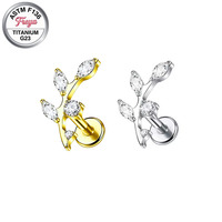 Freya High Quality Astm F136 Titanium Helix Daith Fine Stud Cute Flower Heart Leaves Earrings for Women Labret Piercing Jewelry