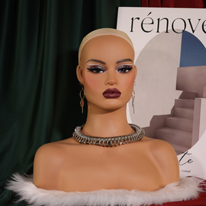 Tête de Mannequin Femme Réaliste en PVC de Haute Qualité MCY avec Épaules, Peau Marron, Maquillage, Support de Présentation pour Perruques - Product Image 6