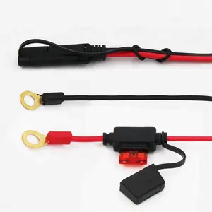 Black And Red Waterproof Dust Cover Protects 2Pin Sae Quick Disconnect Cable To O Ring Terminal Cable