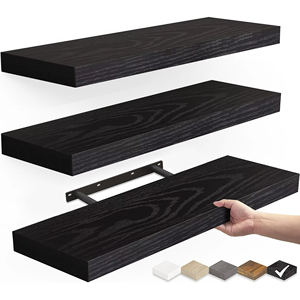 Estantes flotantes de vino negro Minghou, juego de estantes de madera montados en la pared de 22,5 pulgadas, 2 para baño, sala de estar, botellas de capacidad de 22 libras - Product Image 1