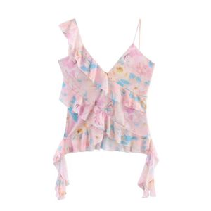 Floral Silk <b>Mesh</b> Asymmetric <b>Top</b>-New Fashion Casual Simple Temperament Woven Layered Decorative Print for Summer - Product Image 3