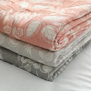 Darkgray Personalized Yarn-dyed Jacquard Cotton Thermal Leaf Flower Retro Blanket Shawl Sofa Blanket Picnic Mat