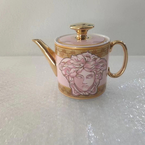 High-End Bone China <b>Teapot</b> with Gold Human Head Lid Ceramic Coffee & Milk Pot Kettle - Product Image 3