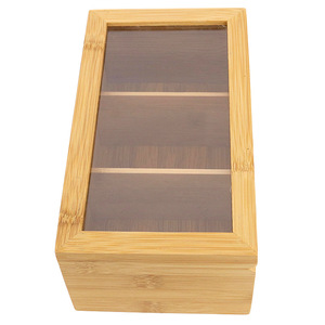 Cajas de té minimalistas modernas al por mayor de fábrica, cajas de almacenamiento de té con compartimentos de bambú, cajas de té con tapa transparente de acrílico, y - Product Image 4