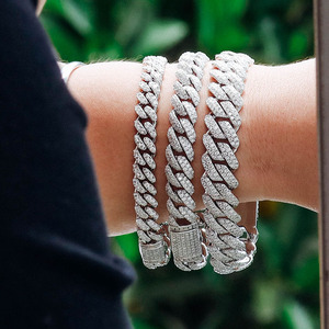 Real Solid 925Sterling Silver 6-15mm Moissanite Cuban Chain Bracelet Iced Out Miami Cuban Link Chain Hiphop Jewelry for <b>Men</b> Gift - Product Image 1