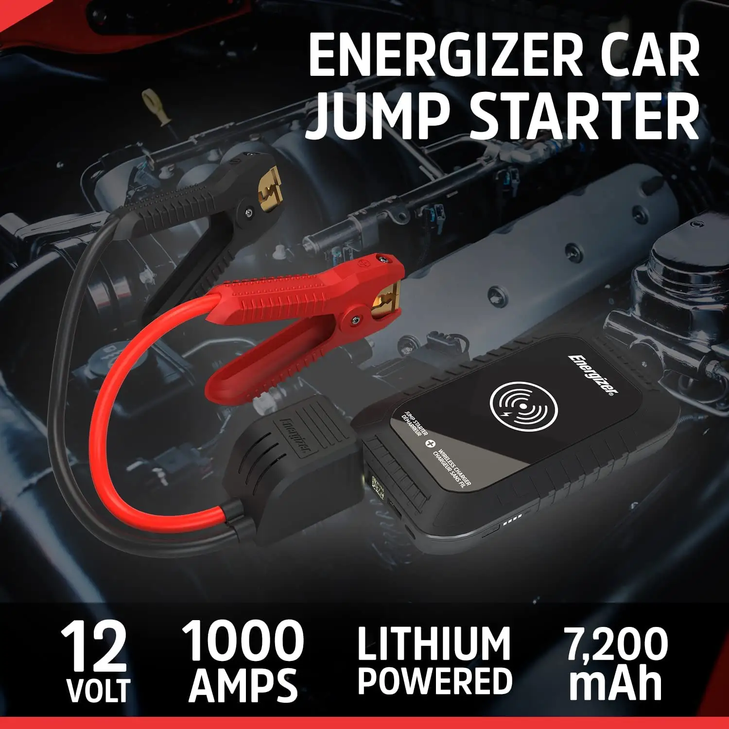 Energizerカーバッテリージャンプスターターパワーバンク12v 1000a 7200mahバッテリージャンプスターター、ワイヤレス充電付き