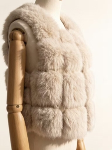 <span class=keywords><strong>Chaleco</strong></span> Corto de Piel Sintética Tejida Ecológica y Elegante para <span class=keywords><strong>Mujer</strong></span>, Chaqueta de Invierno Cálida y Afelpada sin Mangas - Product Image 5